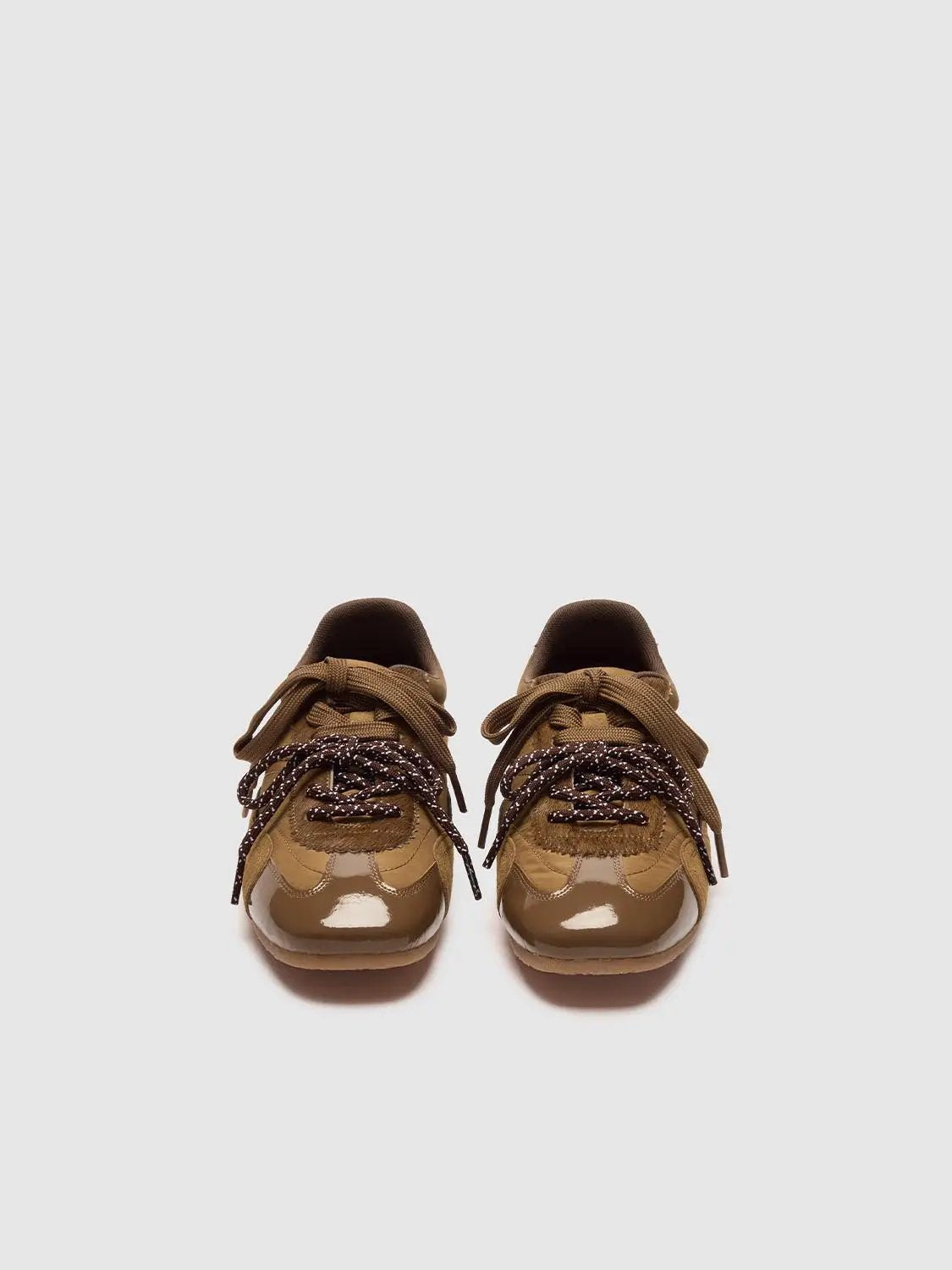 Patent Toe Panelled Mixed Texture Sneakers