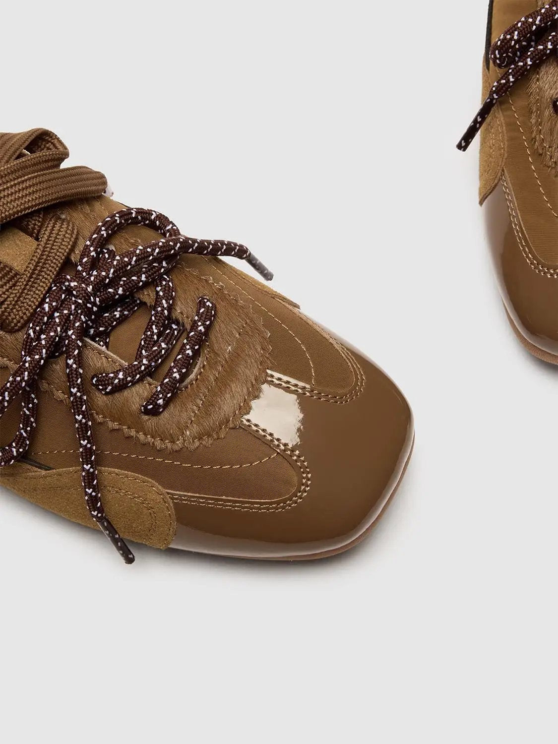 Patent Toe Panelled Mixed Texture Sneakers