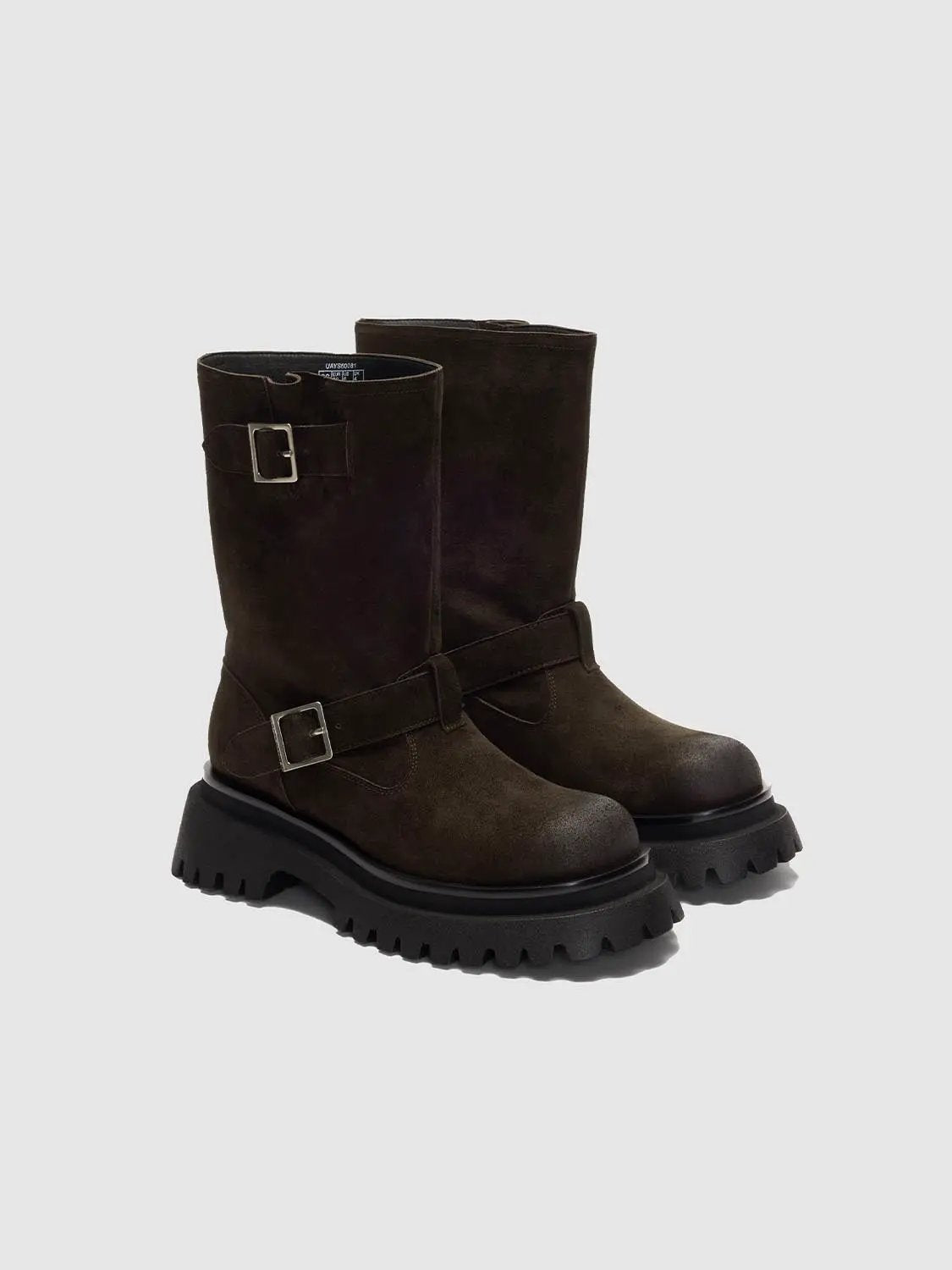 Round Toe Double Buckle Chunky Boots