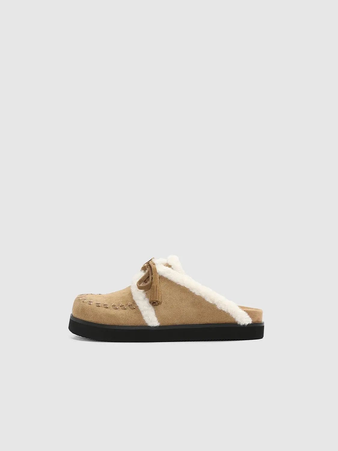 Fur Trimmed Tassel Moccasin Slippers