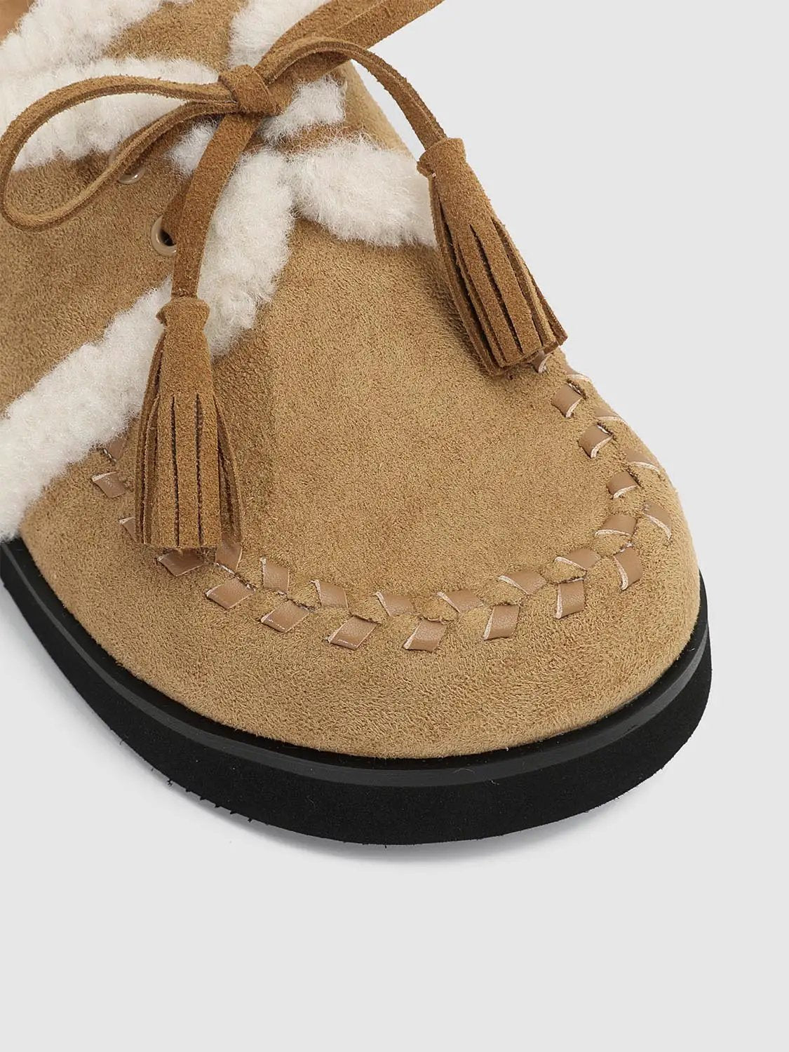 Fur Trimmed Tassel Moccasin Slippers
