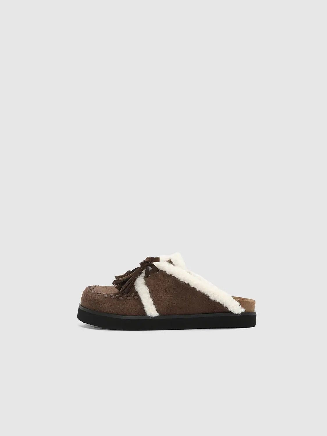 Fur Trimmed Tassel Moccasin Slippers