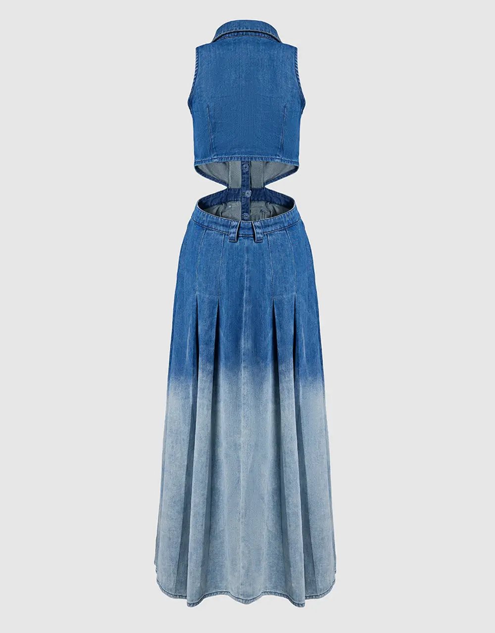 Cutout Sleeveless Cotton Denim Gradient Dress