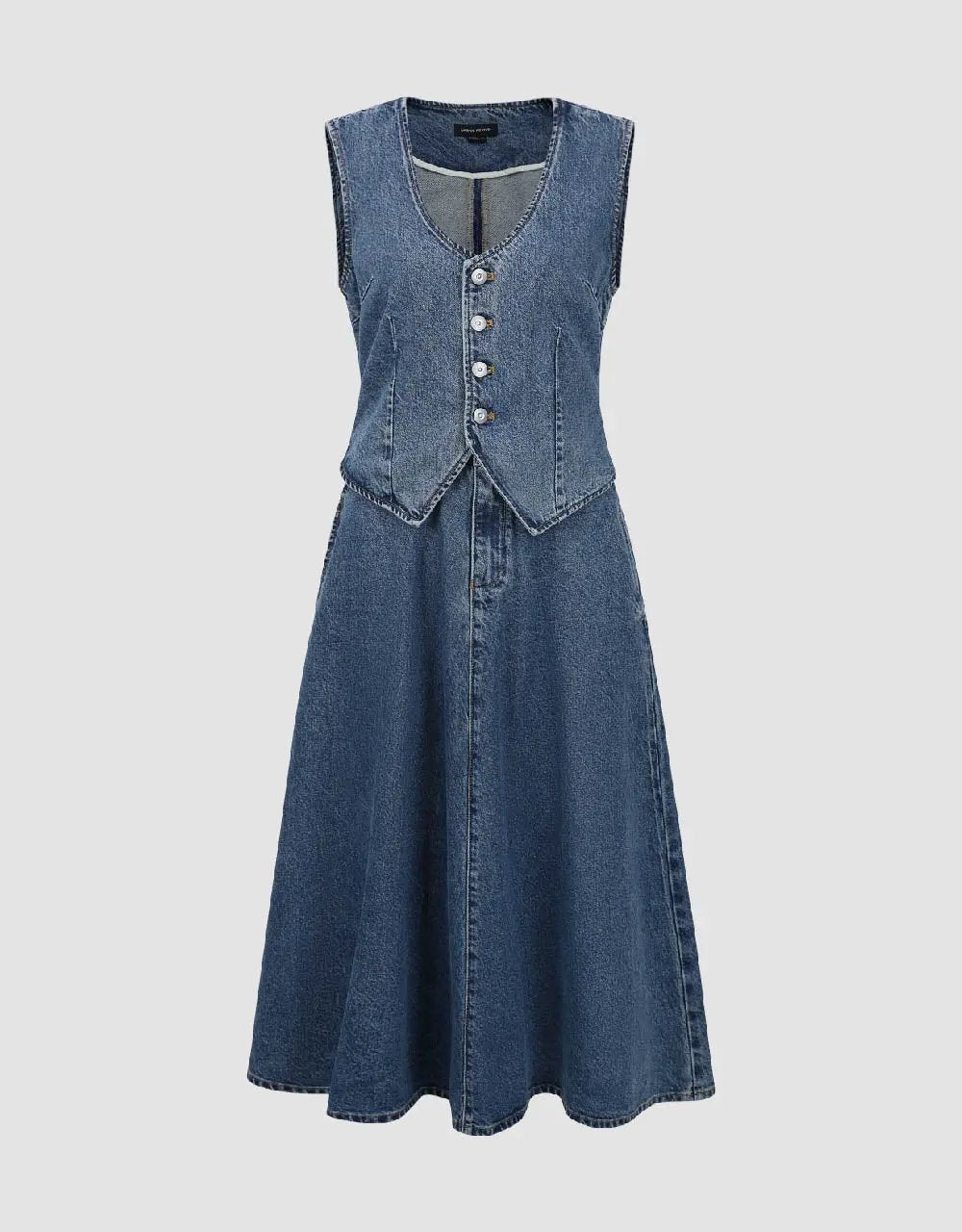 Tailored Button Front Denim Dress Midi Dress