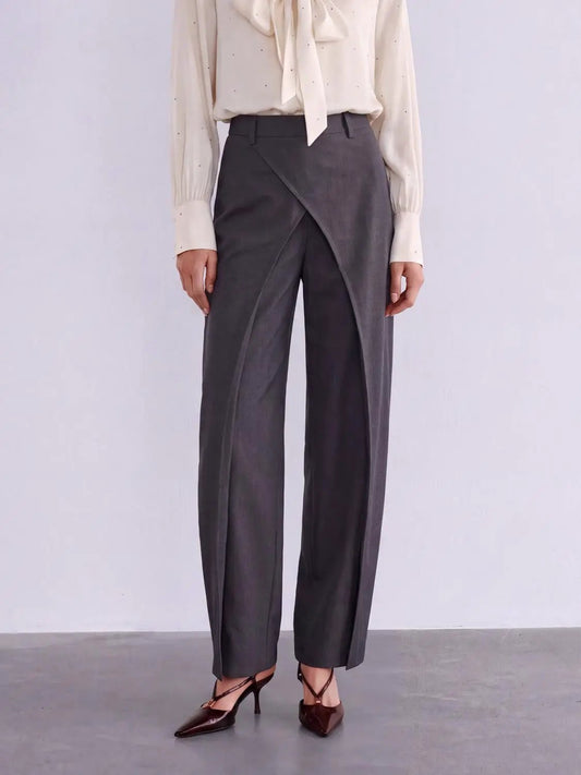 Split Front Draped High Waist Wide Leg Pants