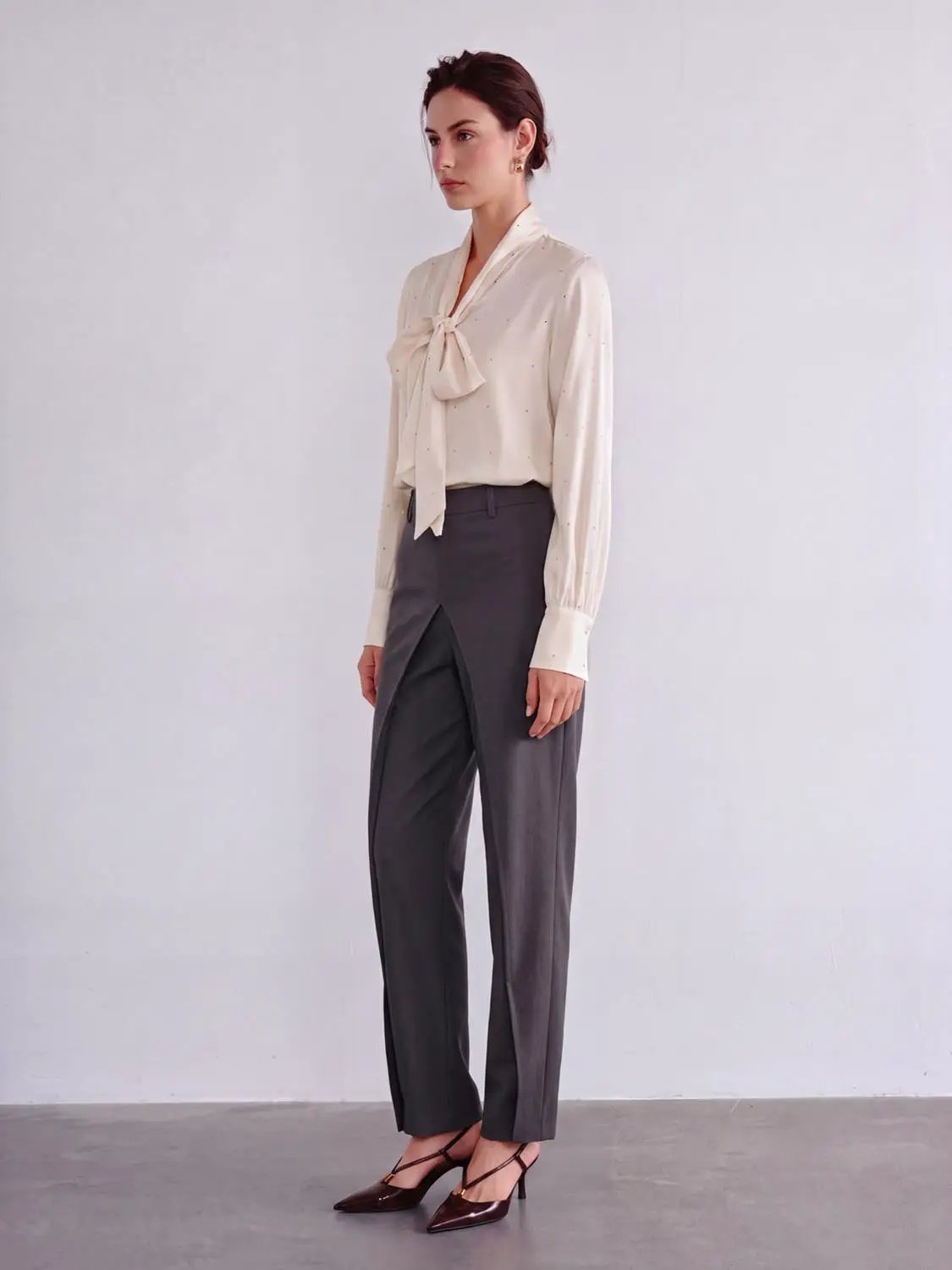 Split Front Draped High Waist Wide Leg Pants