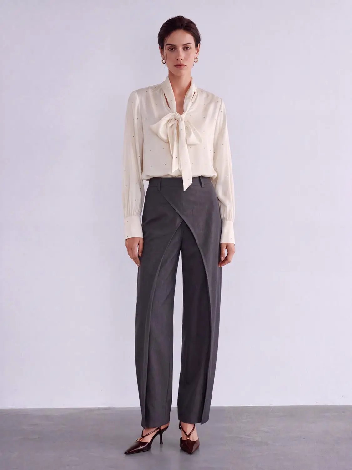 Split Front Draped High Waist Wide Leg Pants