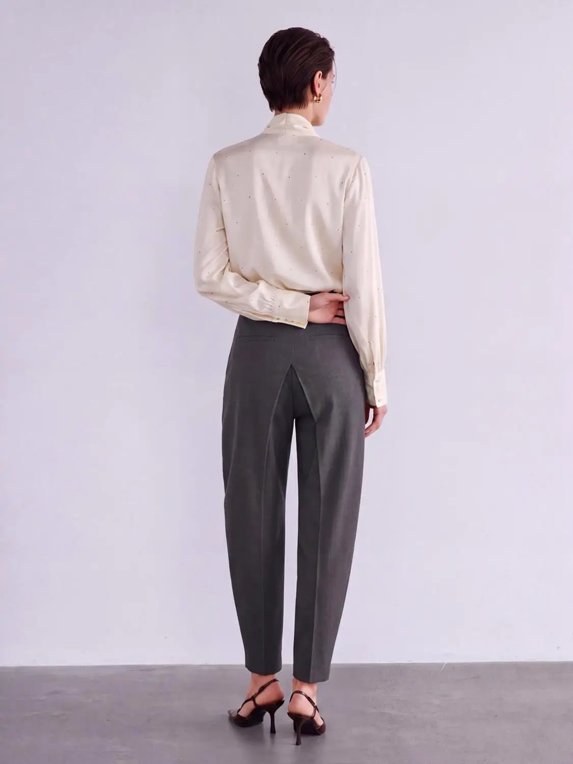 Split Front Draped High Waist Wide Leg Pants
