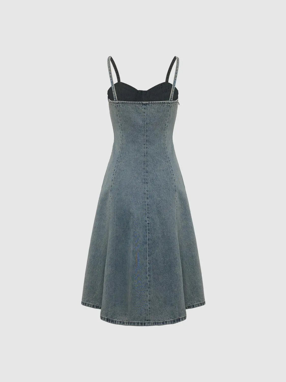 Bustier Bodice Seamed A-Line Cotton Dress Midi Dress