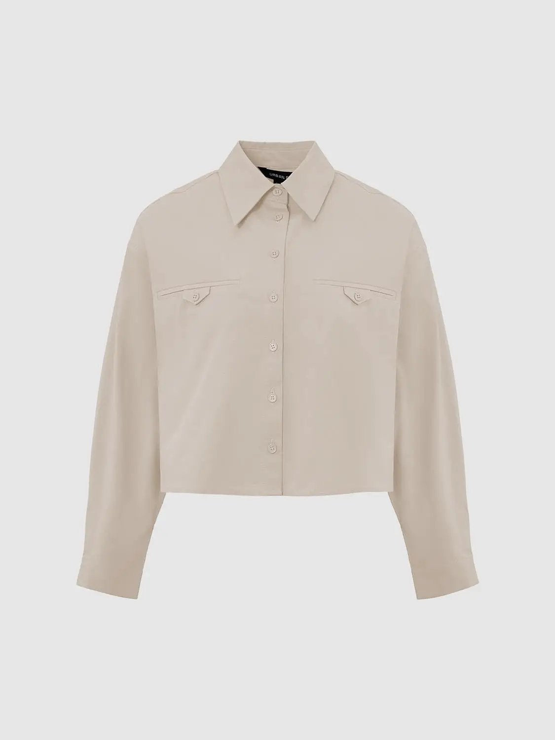 Cropped Button-Front Non-Stretch Cotton Shirt