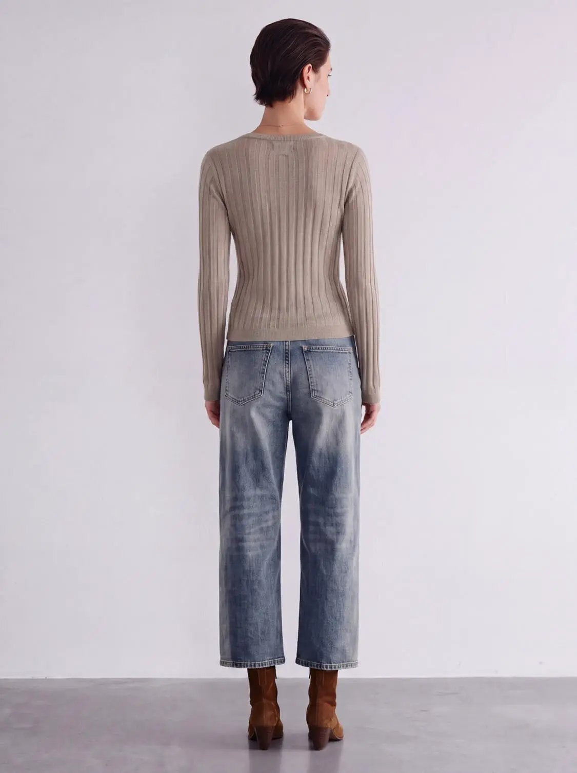 Rib Knit V-Neck Long Sleeve T-Shirts