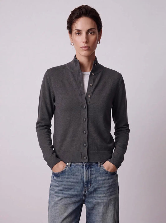 Mock Neck Button Up Knitted Cardigans
