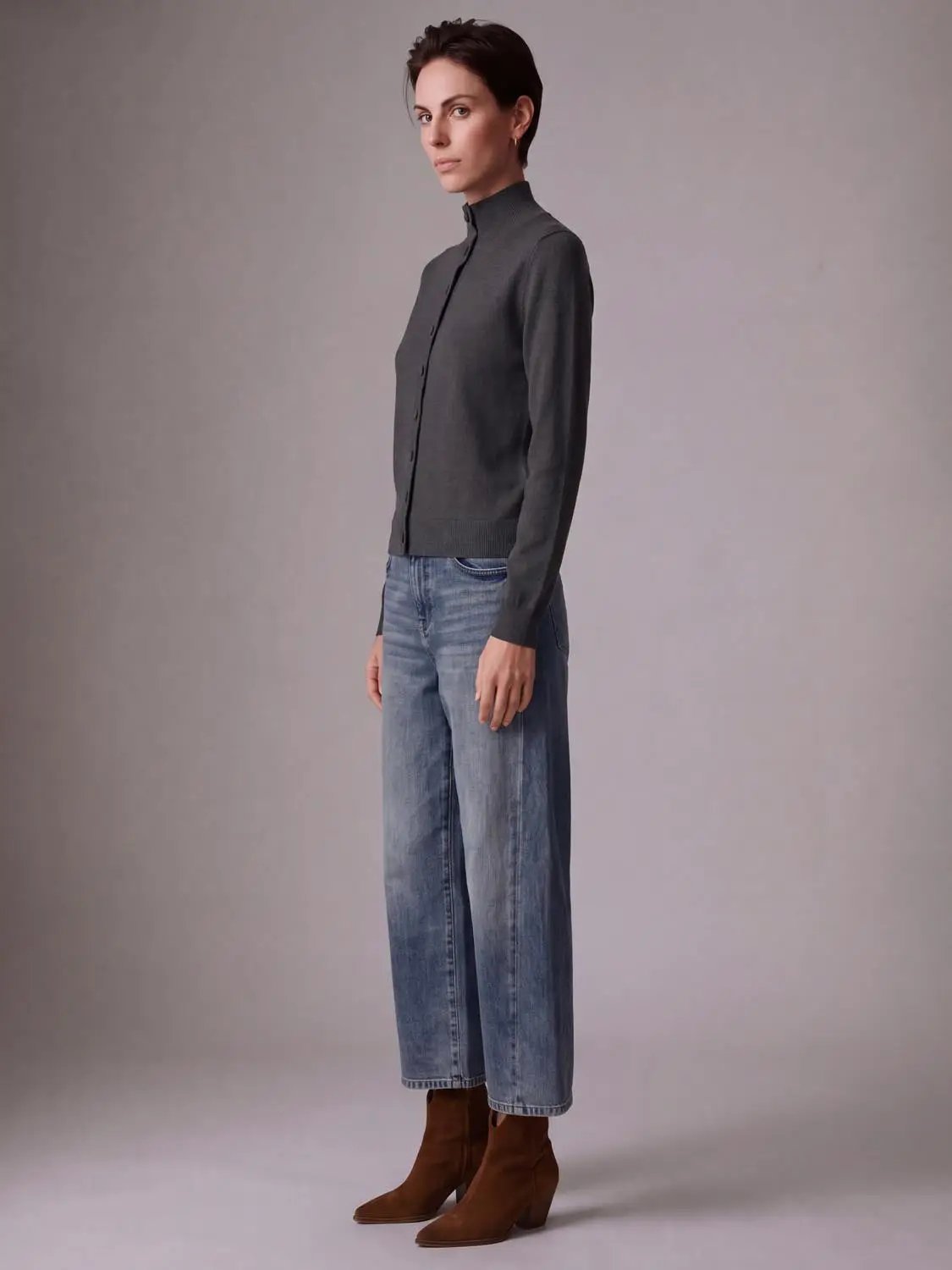Mock Neck Button Up Knitted Cardigans