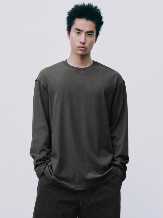 Oversized Long Sleeve Crew Neck Cotton T-Shirt