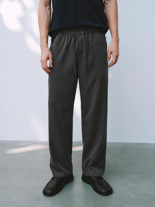 Relaxed Straight Leg Pants With Elastic Waist Drawstring