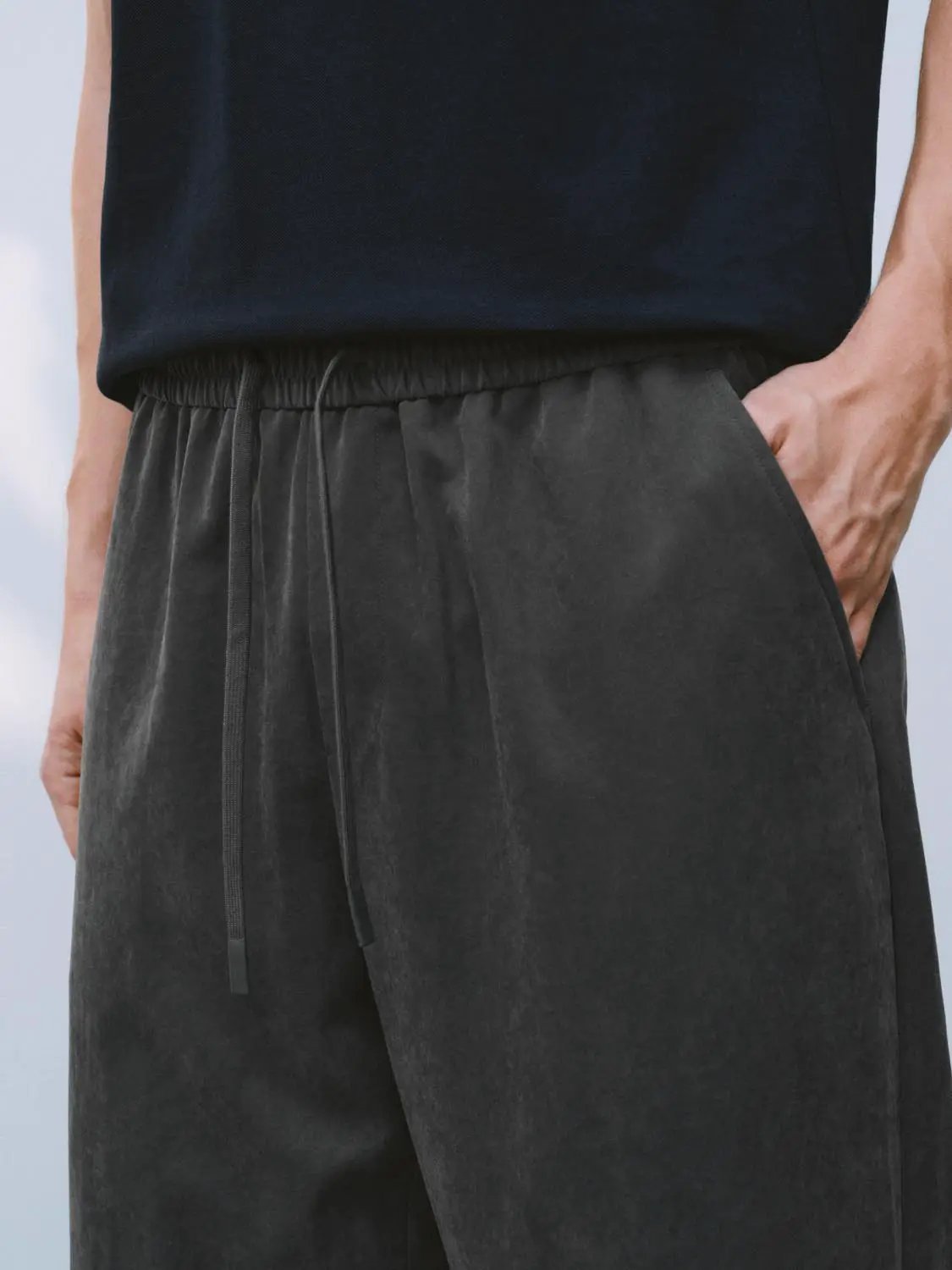 Relaxed Straight Leg Pants With Elastic Waist Drawstring
