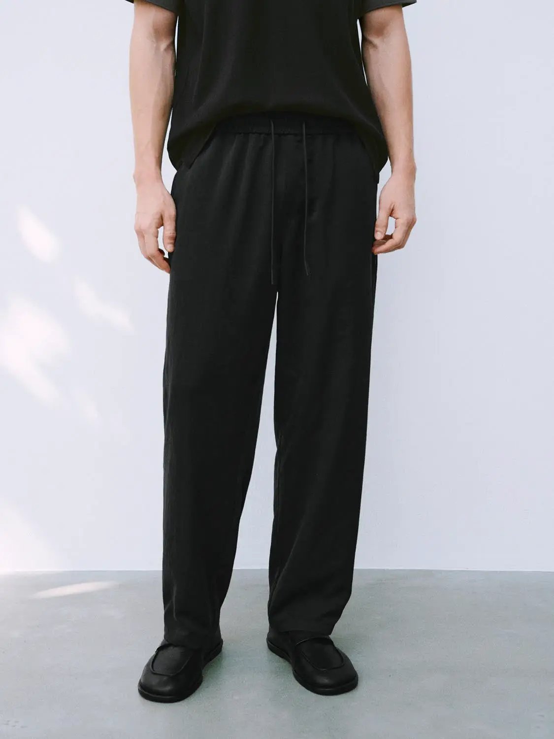 Relaxed Straight Leg Pants With Elastic Waist Drawstring
