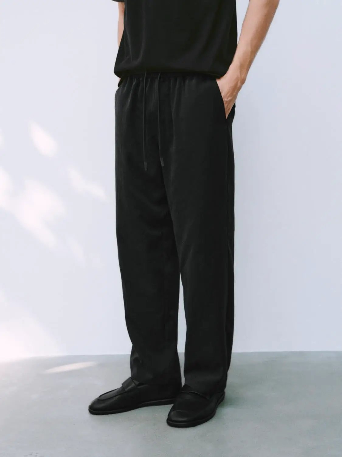 Relaxed Straight Leg Pants With Elastic Waist Drawstring
