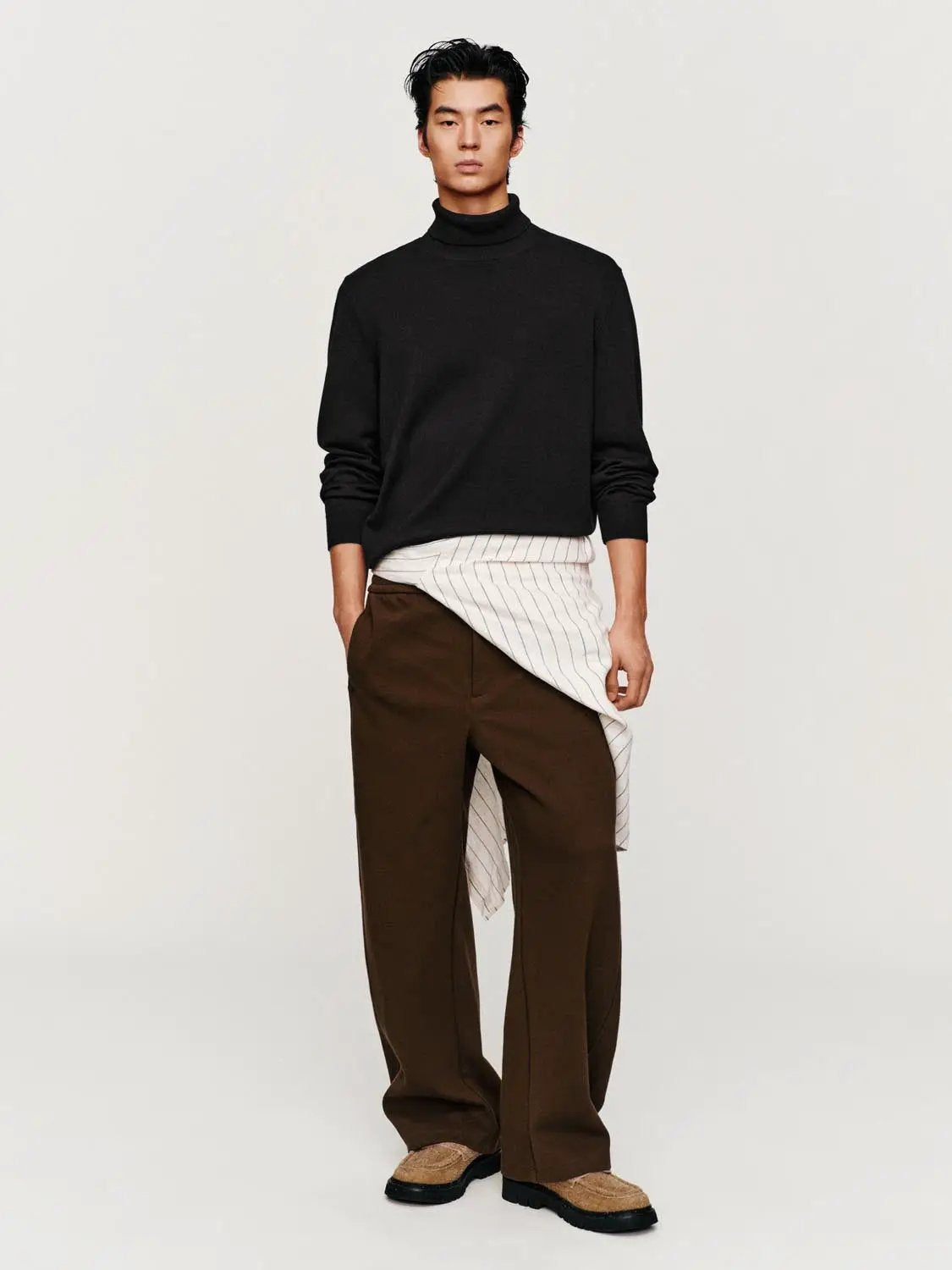 Textured Ribbed Mock Neck Long Sleeve Sweater