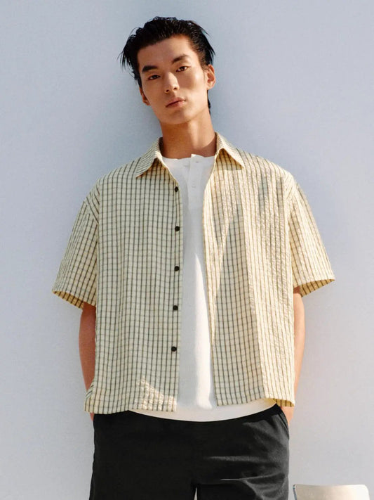 Button-front Checked Regular Shirt Collar Short Sleeve Shirt
