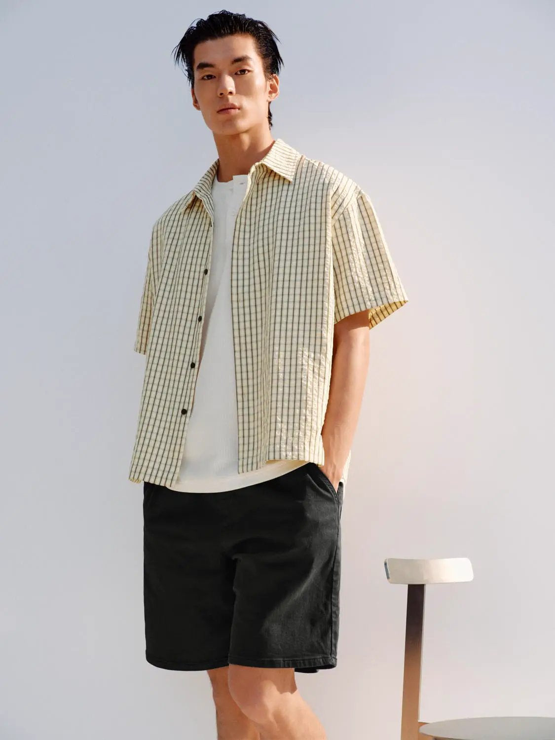 Button-front Checked Regular Shirt Collar Short Sleeve Shirt