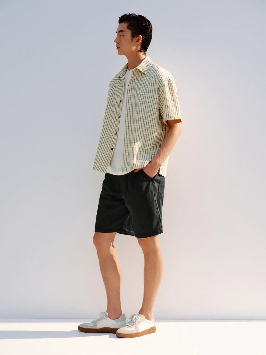 Button-front Checked Regular Shirt Collar Short Sleeve Shirt