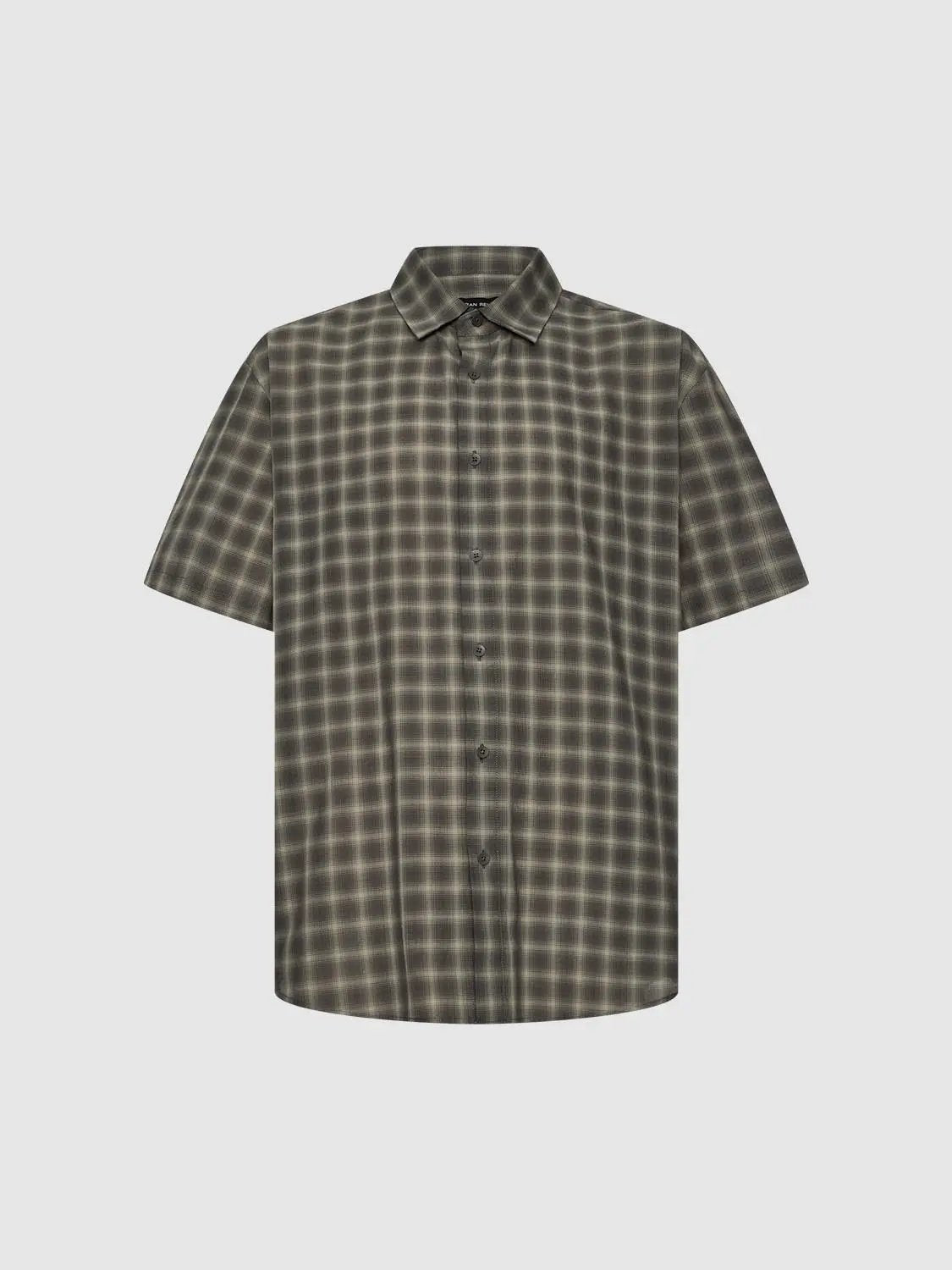 Checked Oversized Shirt Collar Short Sleeve Cotton Shirt