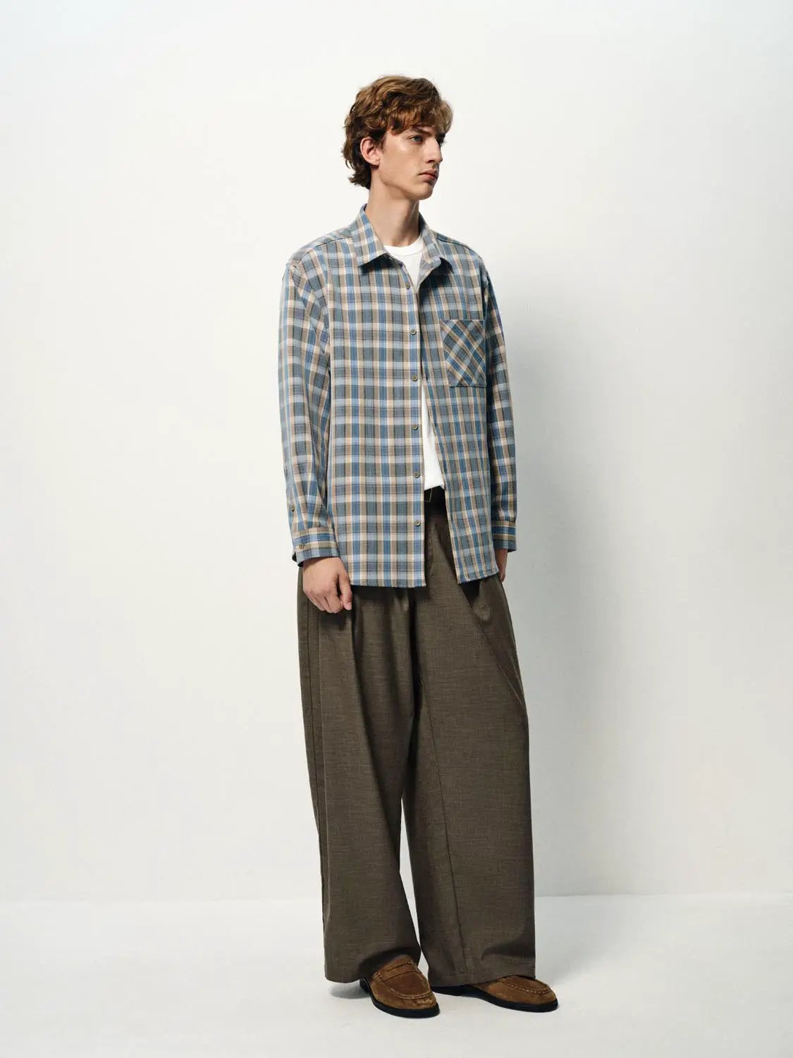 Checked Long Sleeve Shirt With Single Chest Pocket