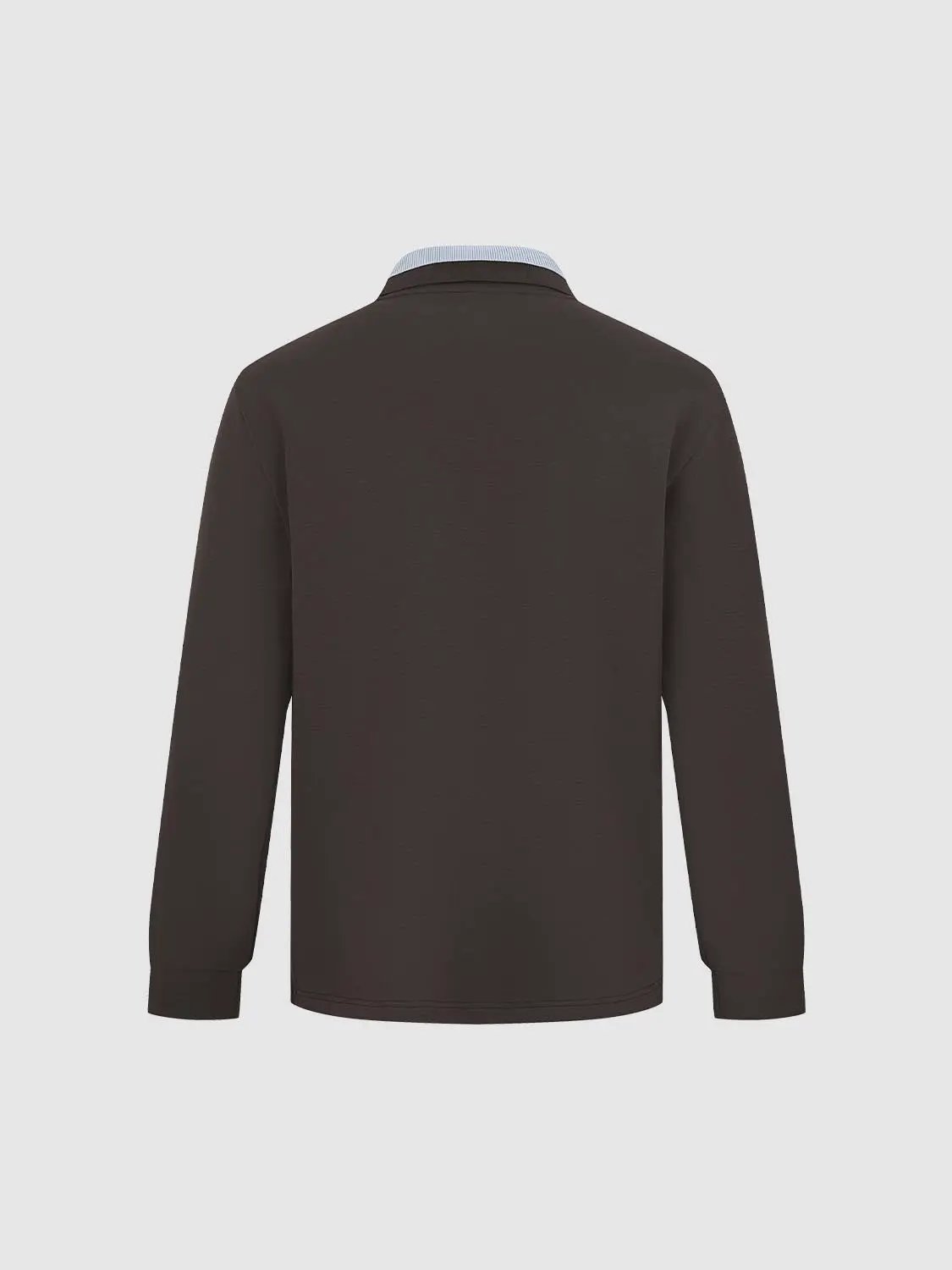 Contrast Collar Button Placket Long Sleeve Polo Shirt