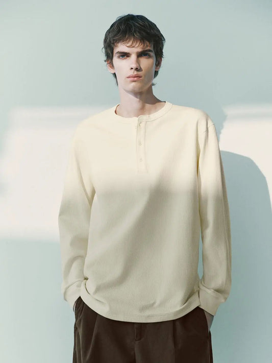 Ribbed Oversized Long Sleeve Cotton Blend T-Shirt