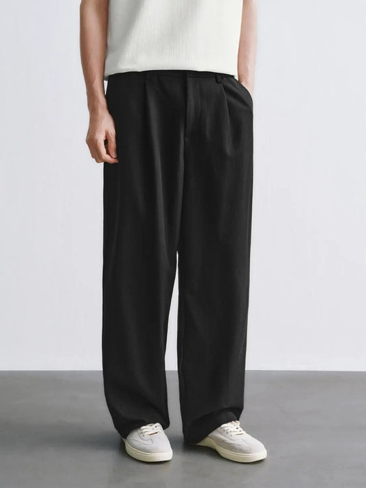 Loose Side Pocket Straight Wide Leg Casual Trousers