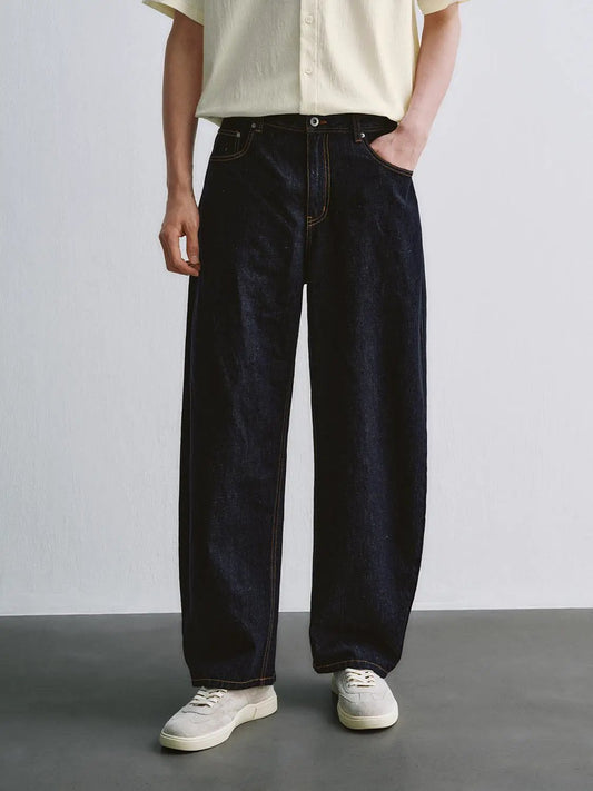 Linen Textured Weave Wide-Leg Cotton Jeans