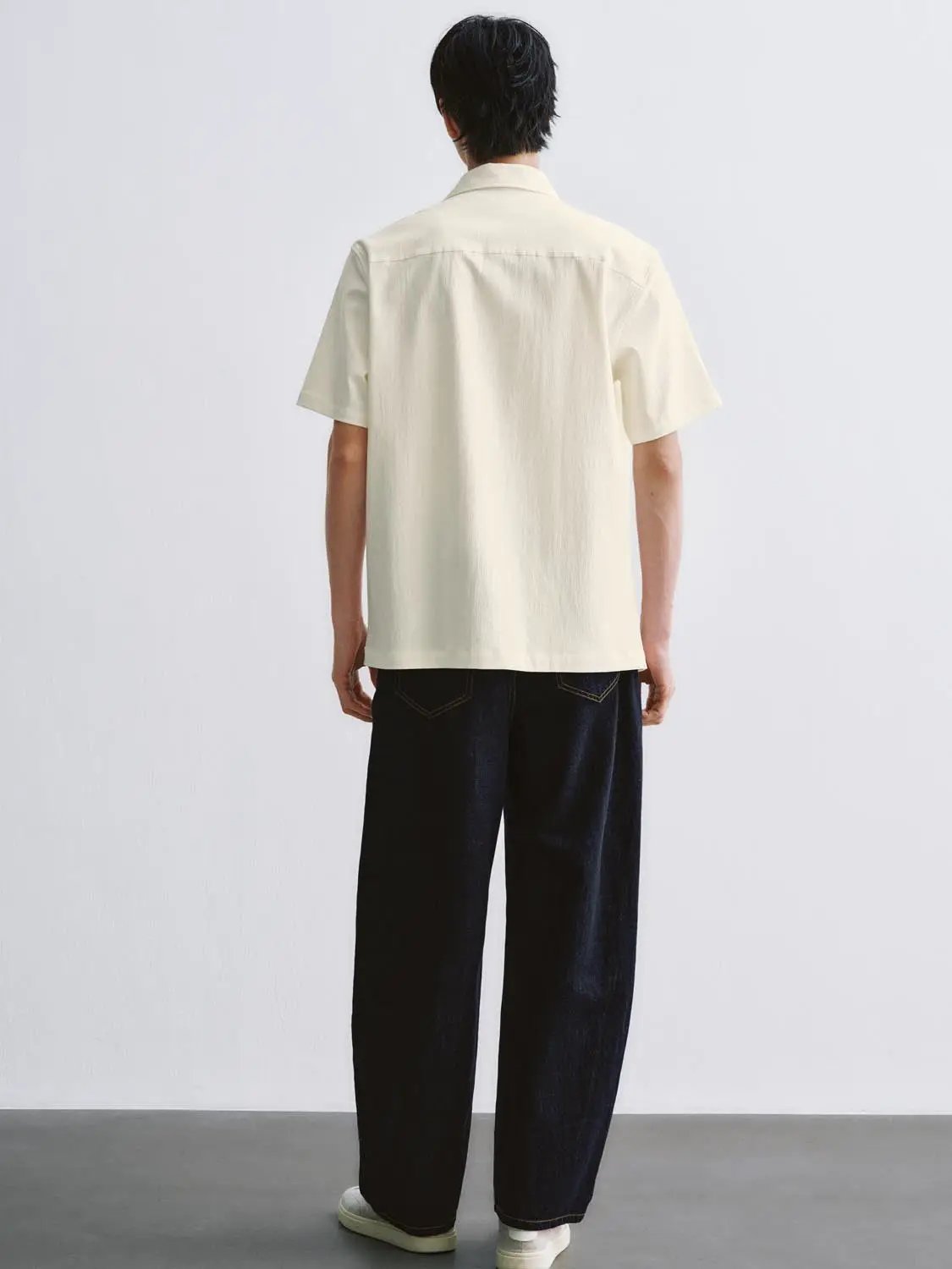 Linen Textured Weave Wide-Leg Cotton Jeans