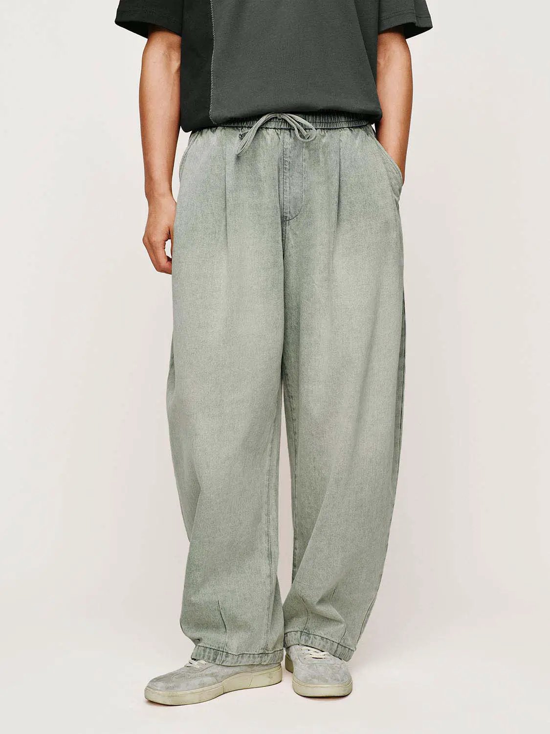 Washed Drawstring Waist Elastic Cuff Baggy Casual Pants