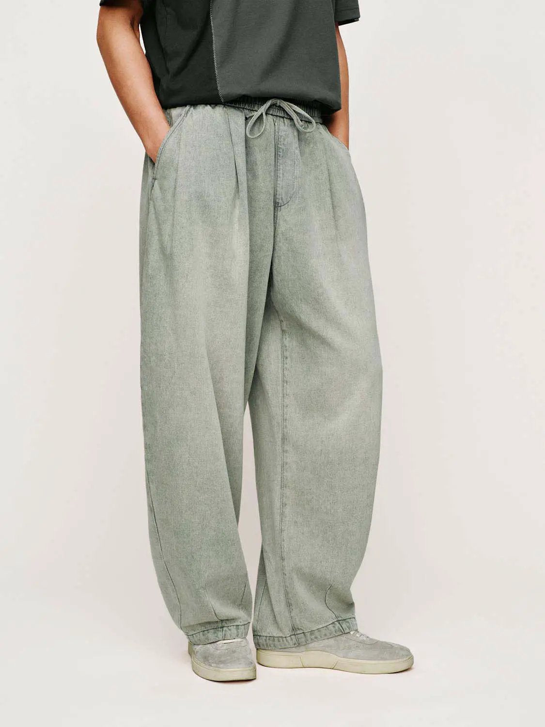 Washed Drawstring Waist Elastic Cuff Baggy Casual Pants