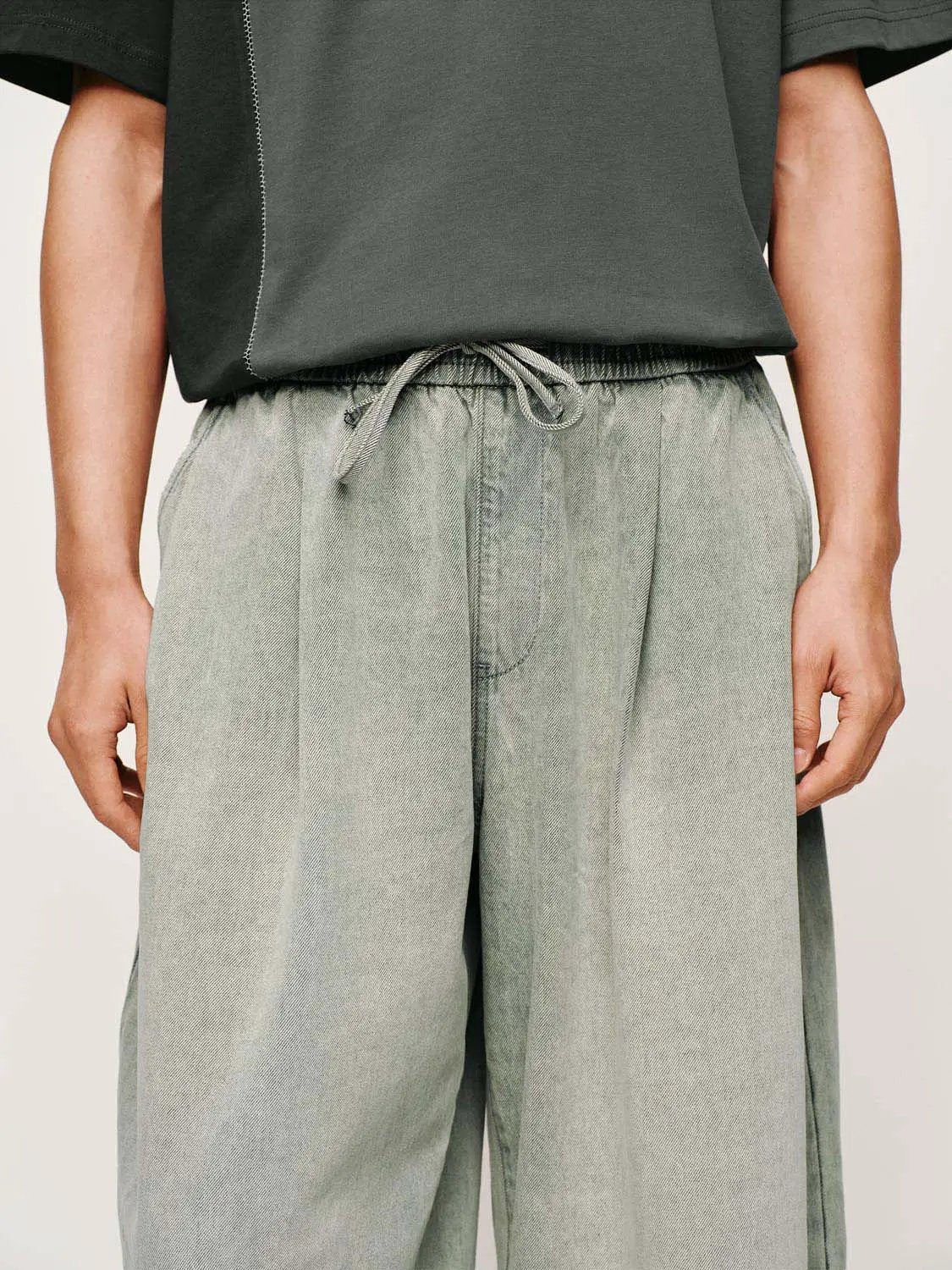 Washed Drawstring Waist Elastic Cuff Baggy Casual Pants