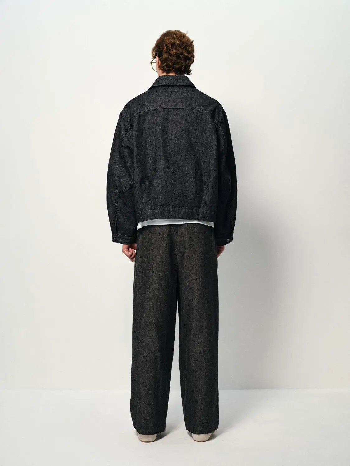 Charcoal Cropped Boxy Zip-Front Long Sleeve Denim Jacket
