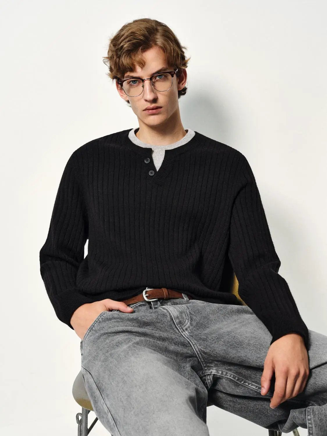 Ribbed Long Sleeve Button Front Sweater