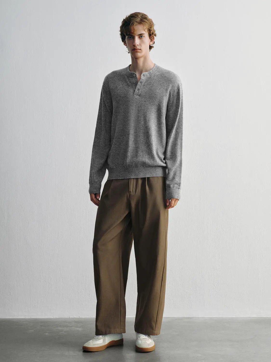 Ribbed Knit Button Placket Long Sleeve Sweater