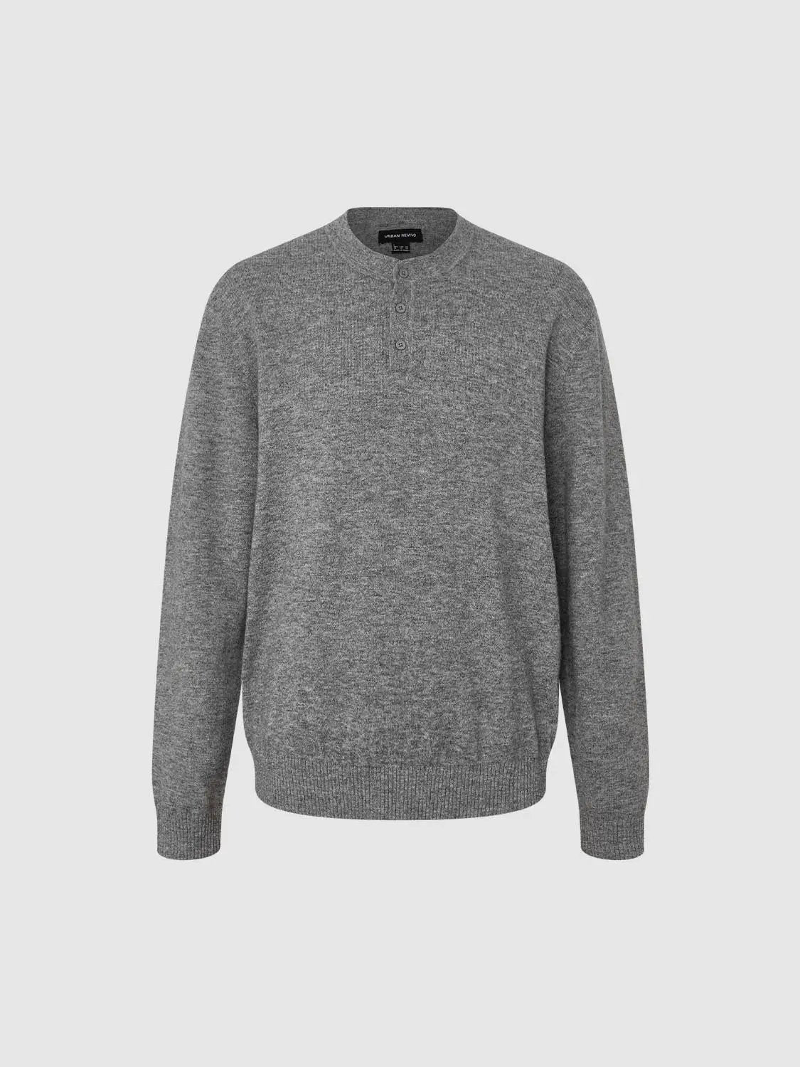 Ribbed Knit Button Placket Long Sleeve Sweater