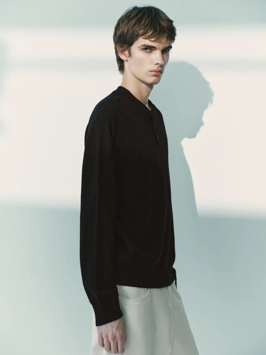Ribbed Knit Button Placket Long Sleeve Sweater