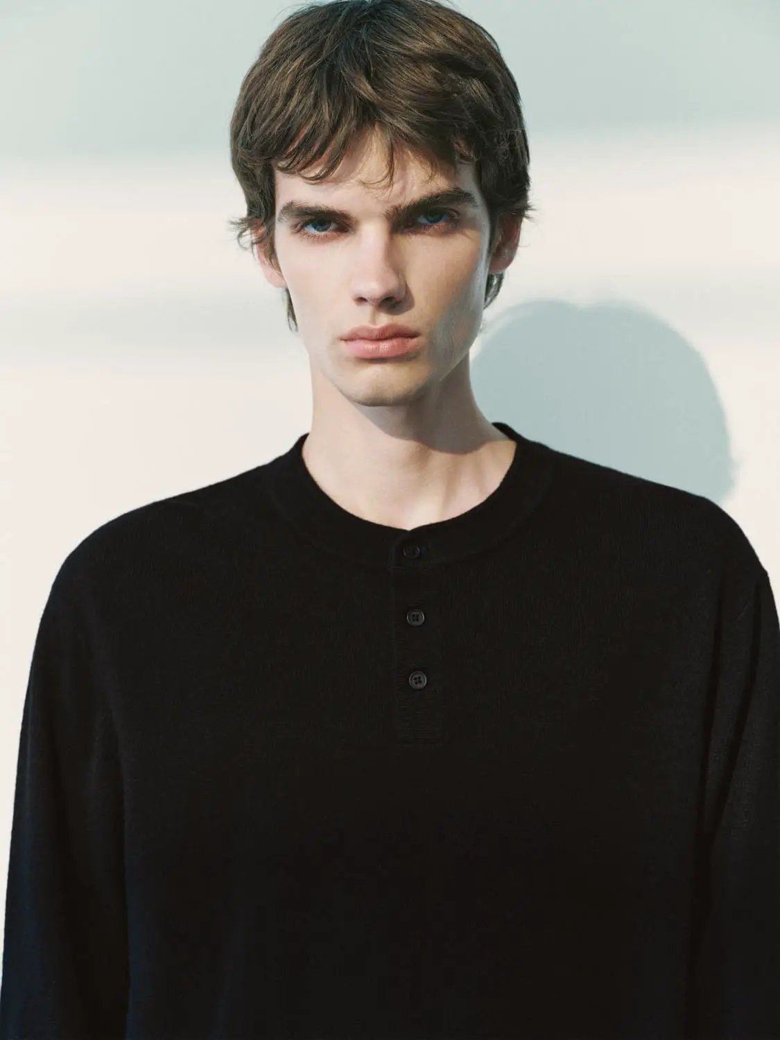 Ribbed Knit Button Placket Long Sleeve Sweater