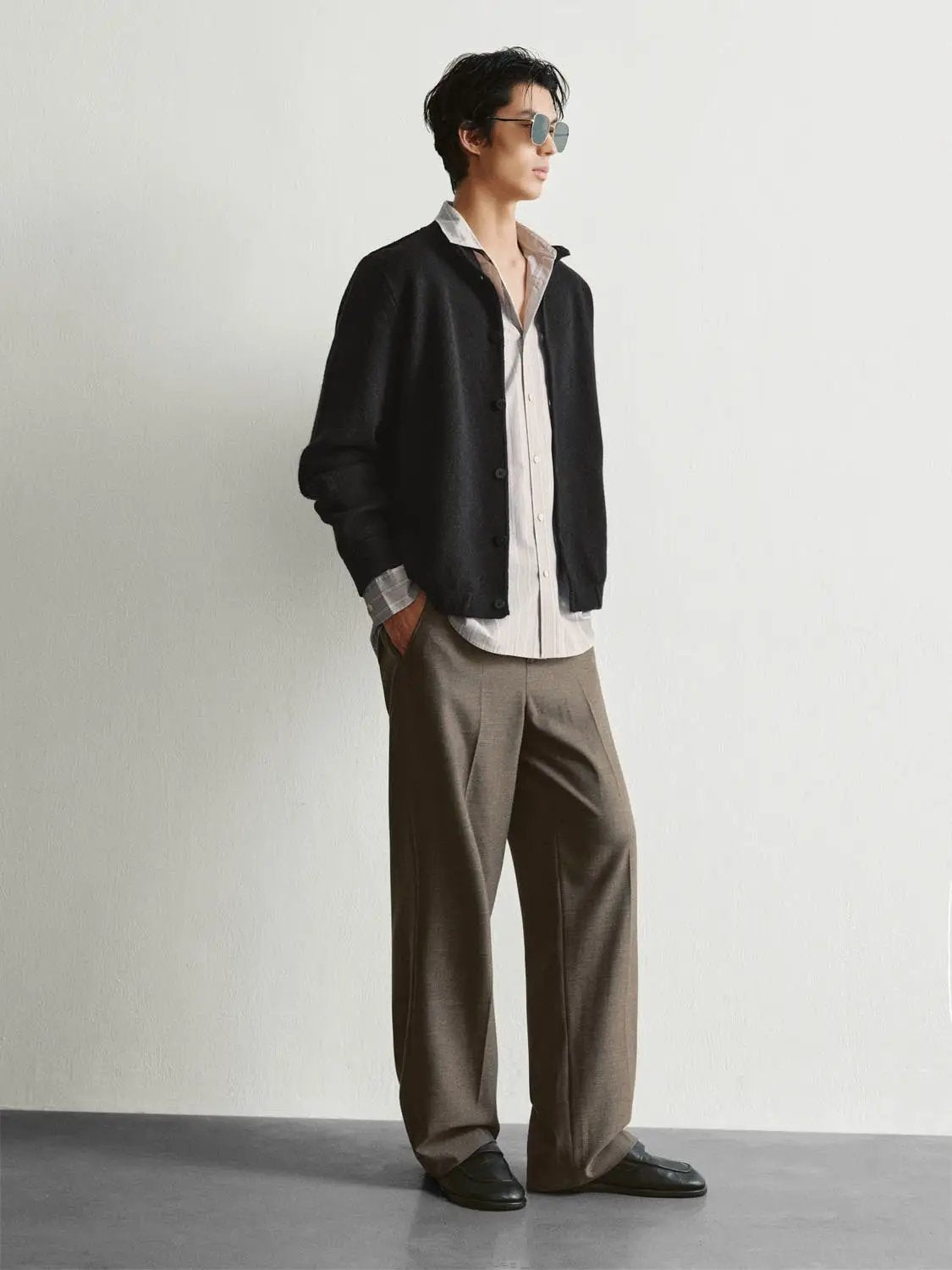 Textured Button Front Stand Collar Long Sleeve Knit Jacket