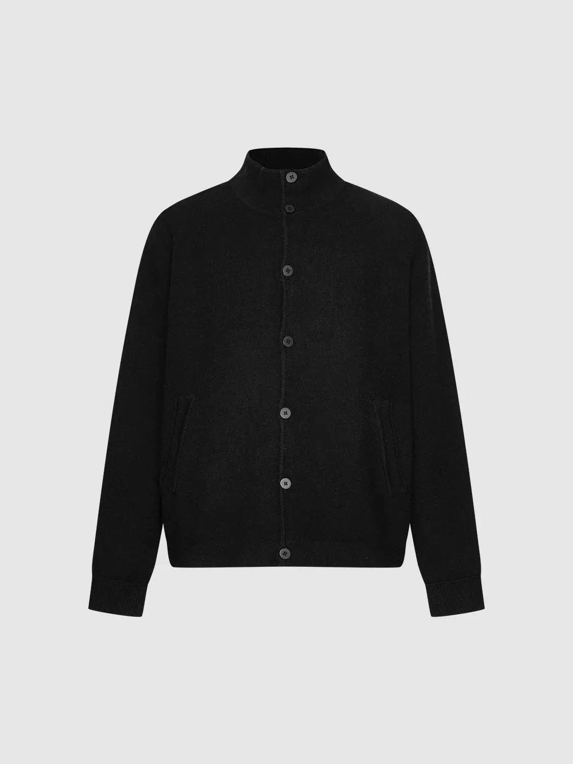 Textured Button Front Stand Collar Long Sleeve Knit Jacket