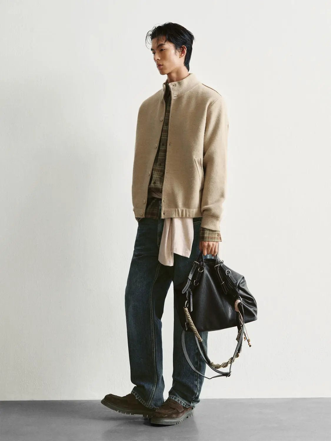 Textured Button Front Stand Collar Long Sleeve Knit Jacket