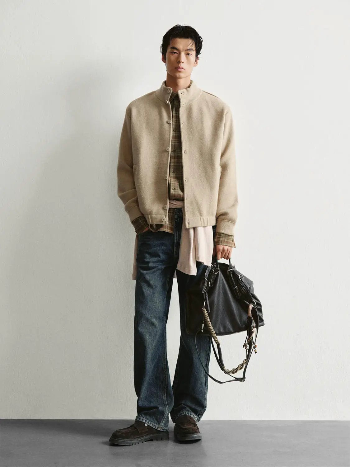 Textured Button Front Stand Collar Long Sleeve Knit Jacket
