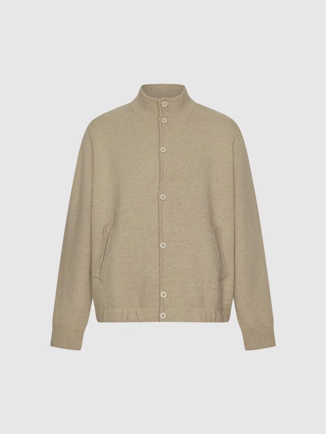 Textured Button Front Stand Collar Long Sleeve Knit Jacket