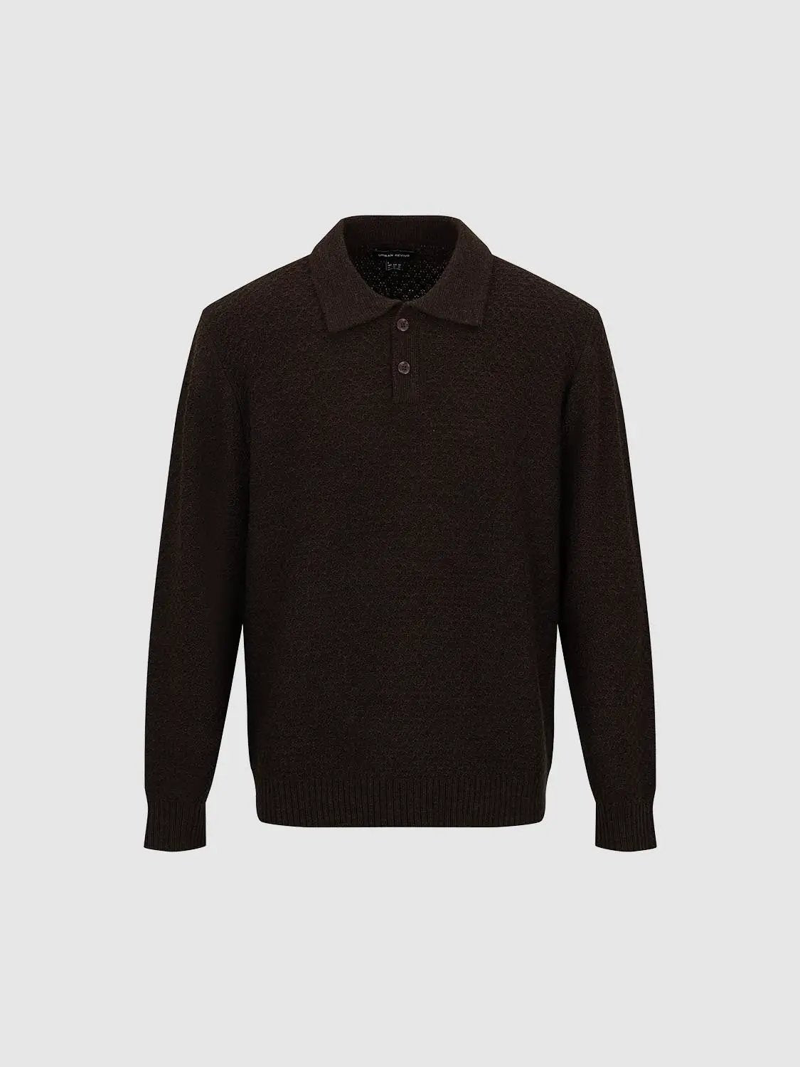 Textured Long Sleeve Polo Collar Knit Sweater