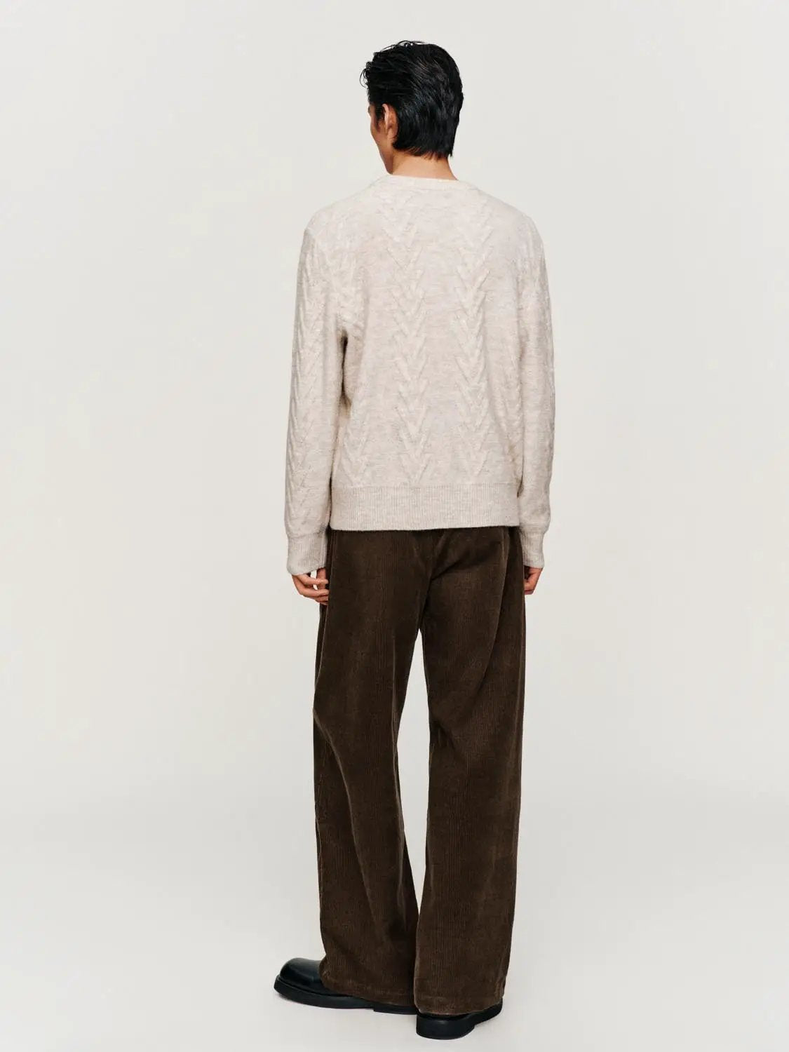 Textured Cable Knit Ribbed Hem Crew Neck Long Sleeve Sweater