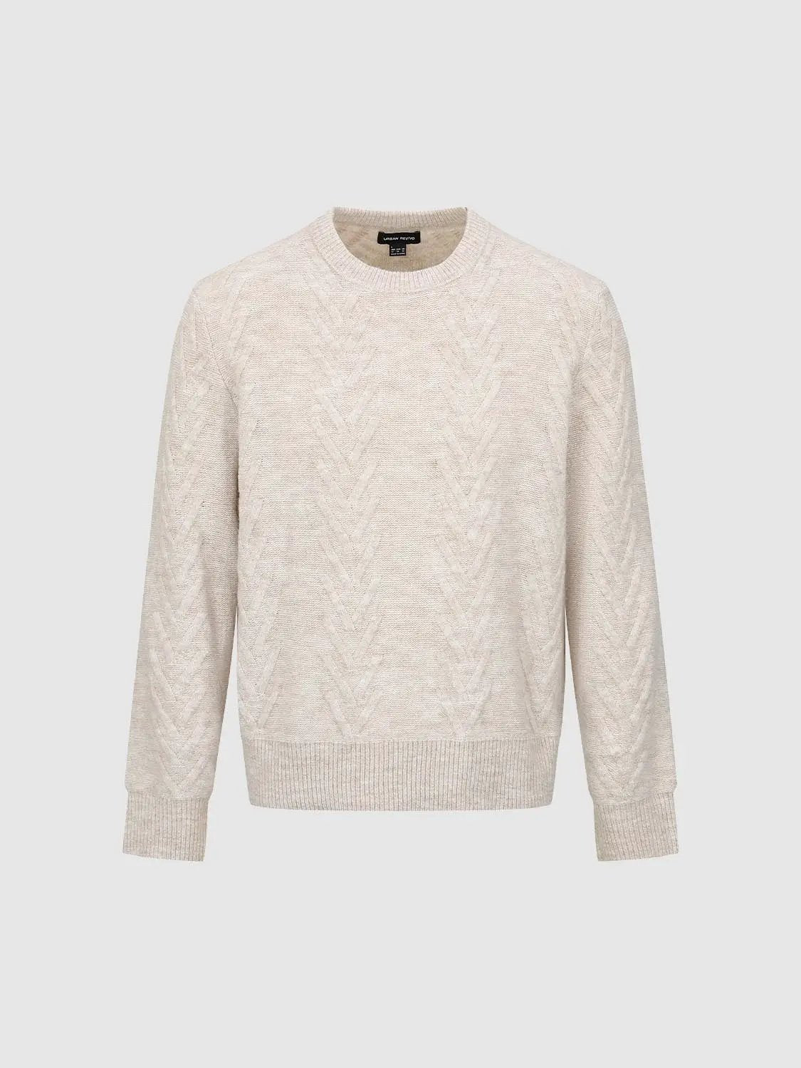 Textured Cable Knit Ribbed Hem Crew Neck Long Sleeve Sweater